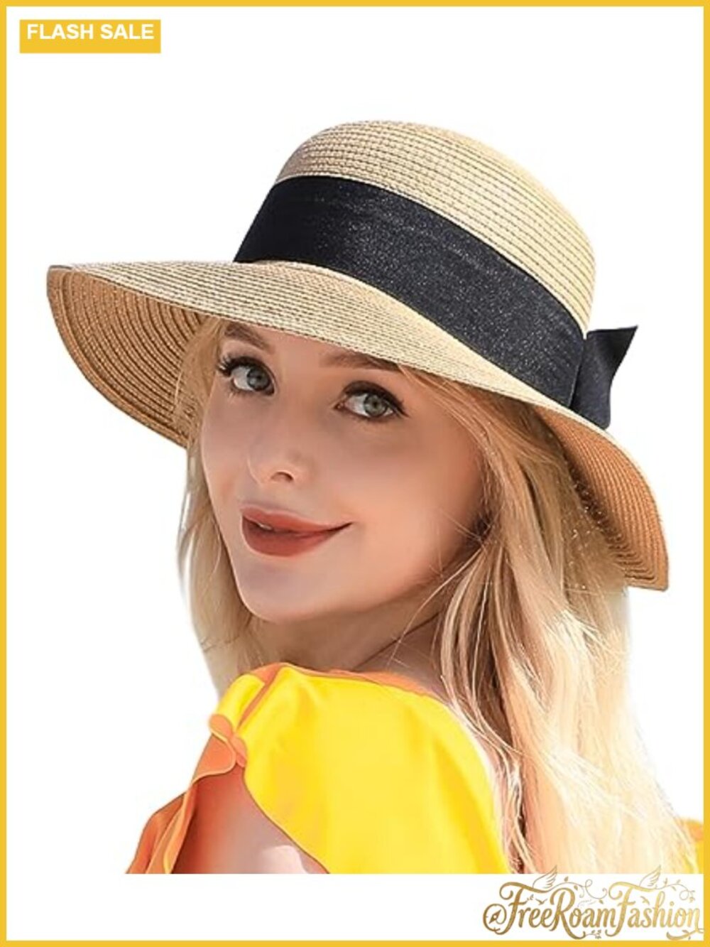Woven Paper Straw Sun Hat UPF 50+ UV Protection Beach Floppy Hat